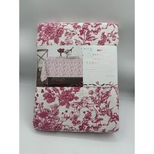 Boundary Matelasse Tablecloth Oblong 60x102 V Day Pink Textured Floral Toile NWT